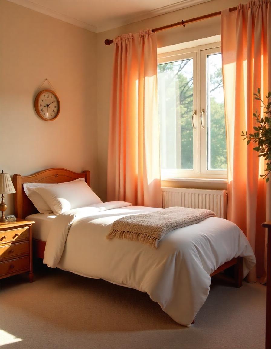 Soft Apricot curtains in bedroom