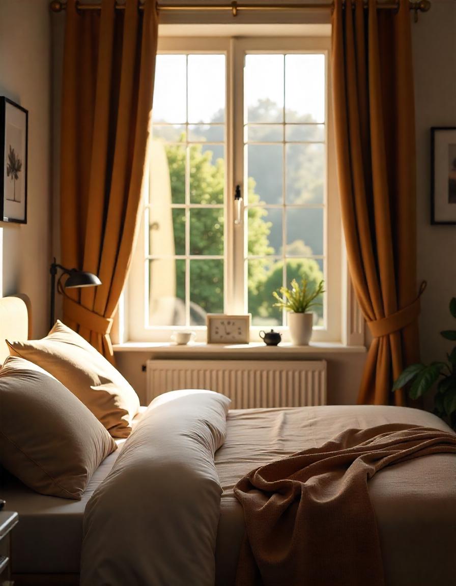 Warm Caramel curtains in bedroom