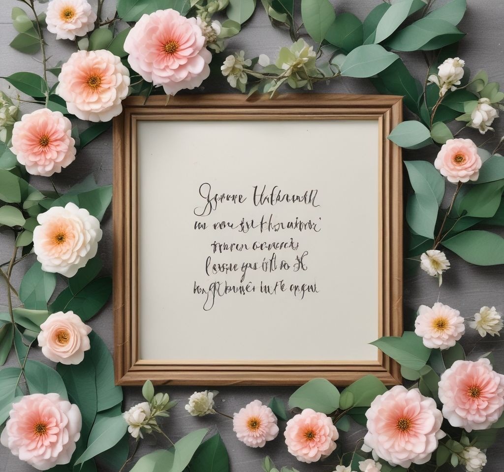 A pastel-colored bulletin board featuring delicate hand-painted watercolor floral patterns. The board is pinned with inspiring quotes, small Polaroid pictures, and soft green eucalyptus leaves, creating a fresh spring aesthetic.