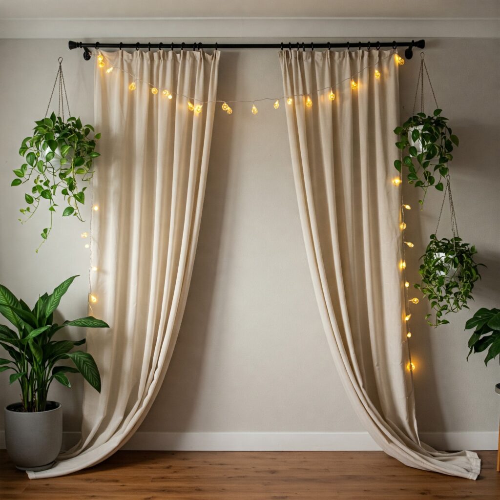 Backdrop stand Ideas Curtain Rod & Fabric Setup