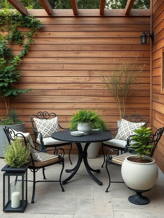 Backyard patio design
mixing wood with other materials