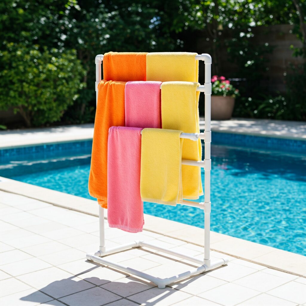Outdoor Pool Towel Rack Ideas DIY PVC Pipe Rack