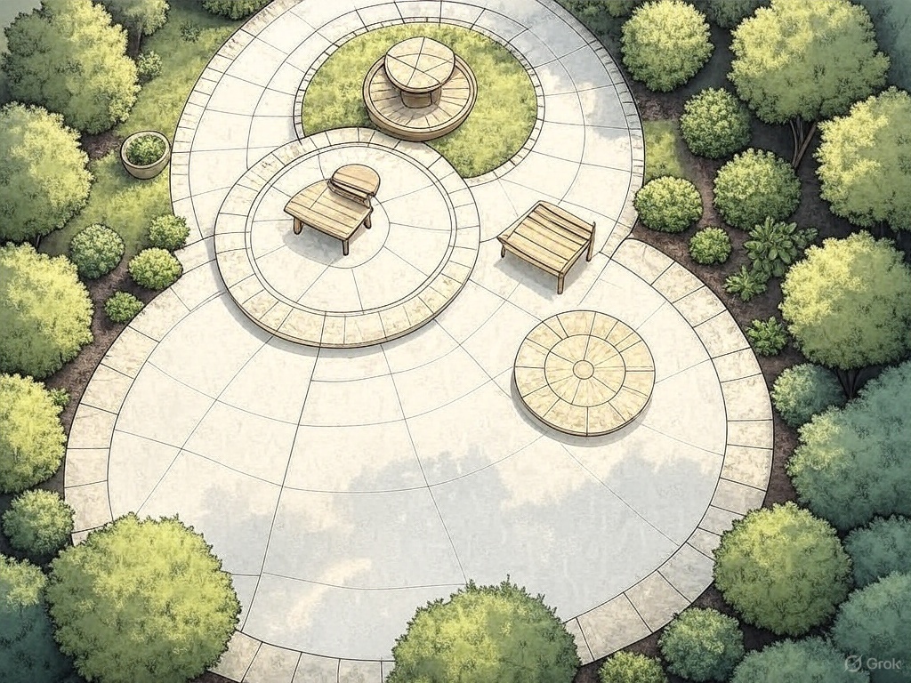 Round backyard patio layout for a beautiful outcome.