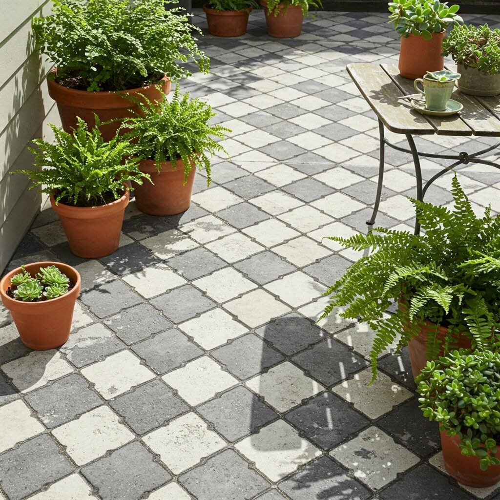 Stenciled Concrete Outdoor patio flooring ideas