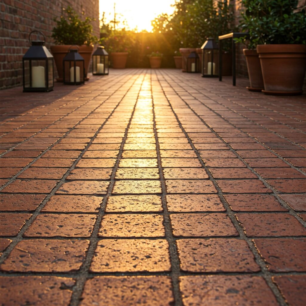 Brick Pattern Overlays Outdoor patio flooring ideas