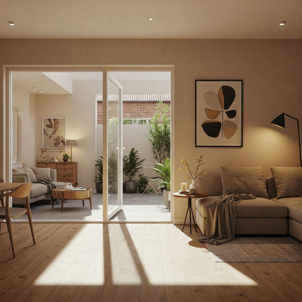 small patio design attached with living room