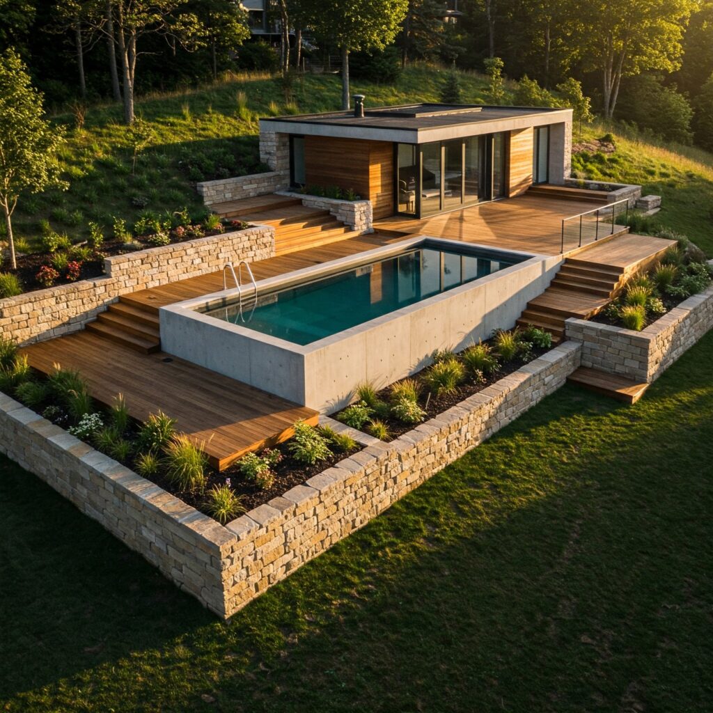 Classy Above-Ground Concrete Pool
Height Matters: Let the Pool Work for Your Layout