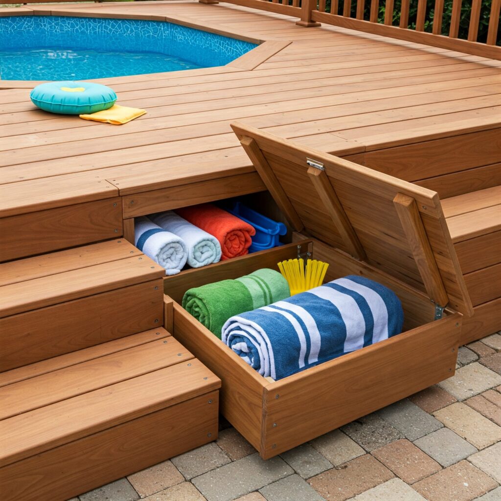 Classy Above-Ground Concrete Pool
Integrate Smart Storage
