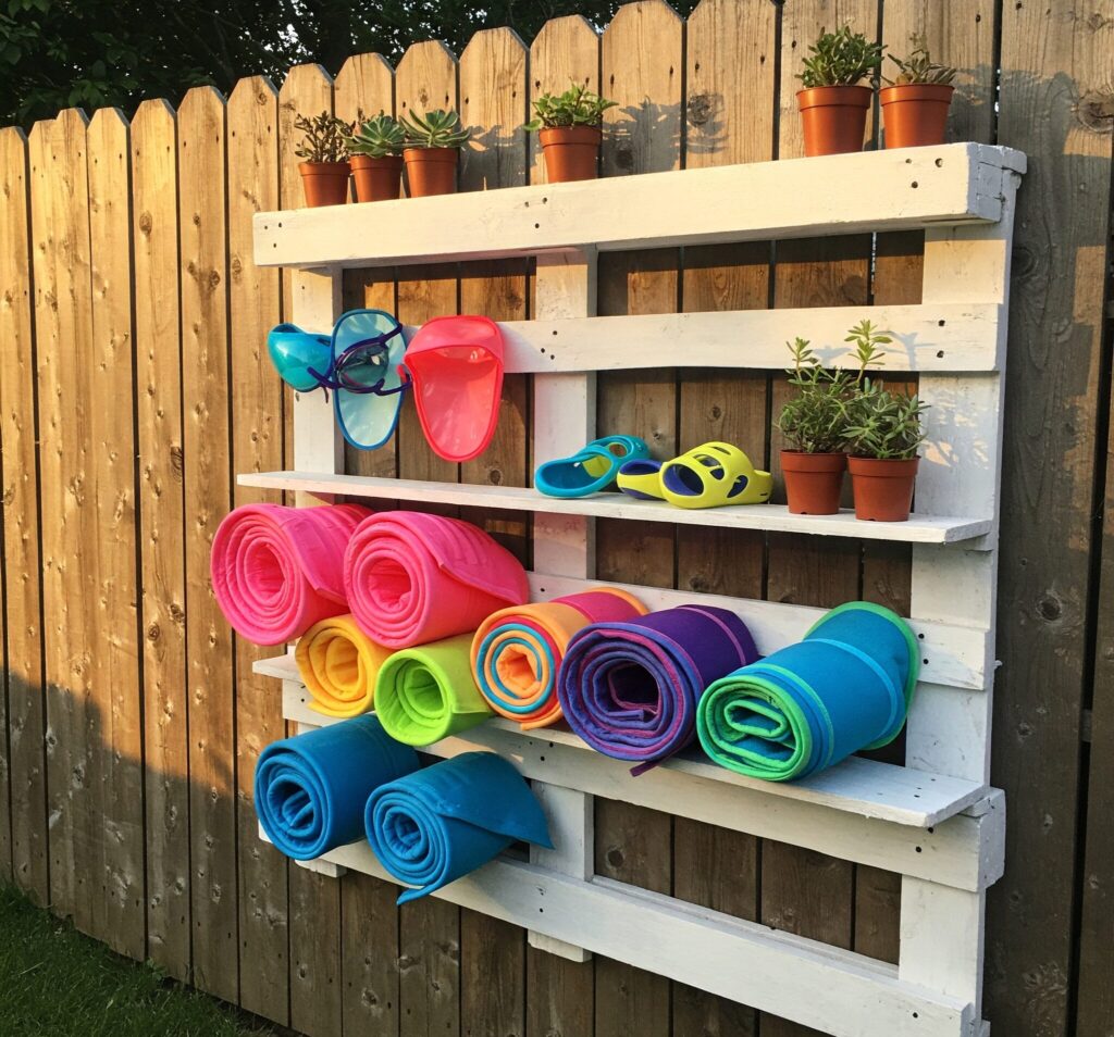 pool float storage ideas on fence