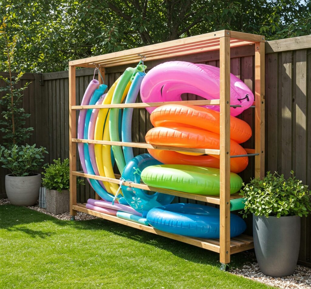 pool float storage ideas on fence
