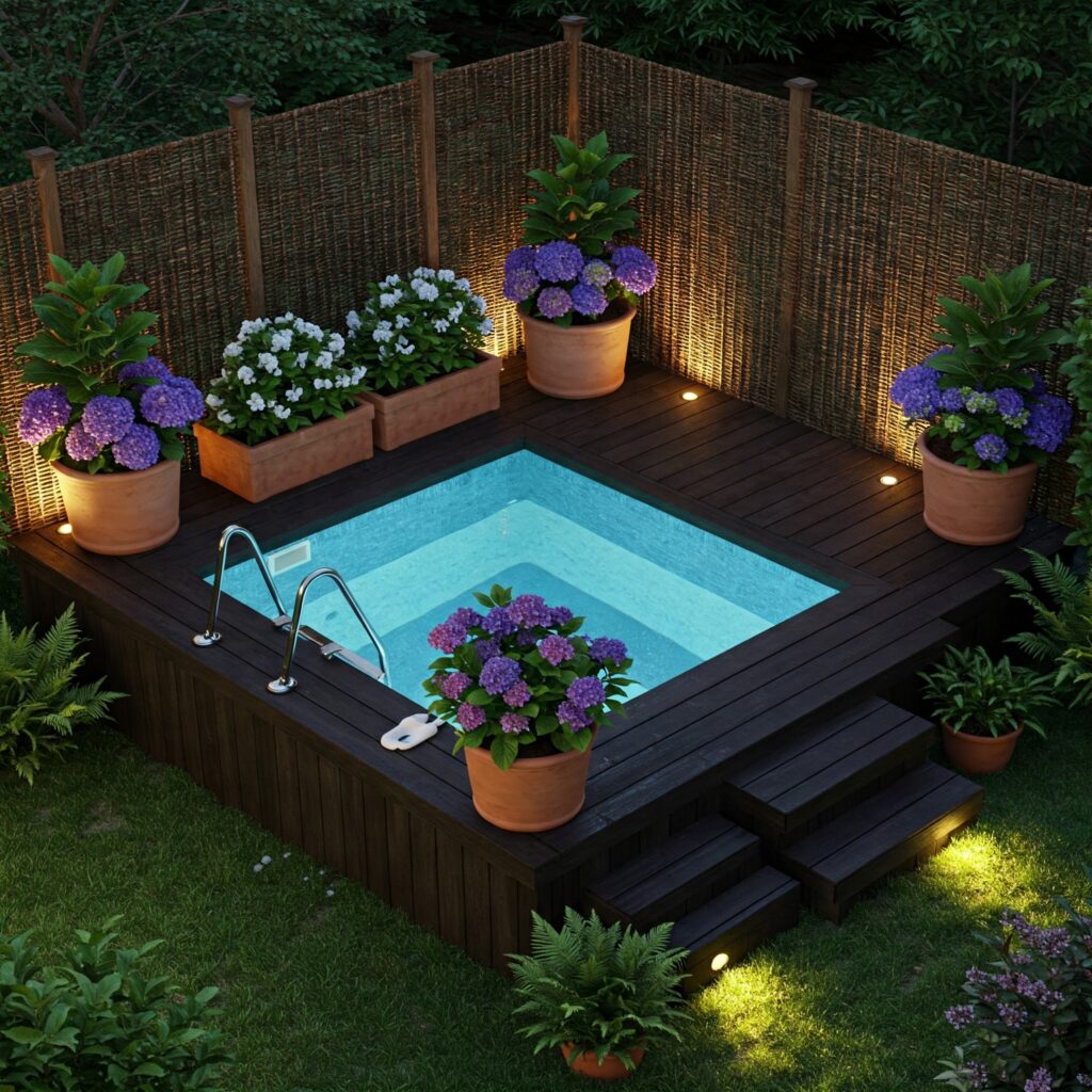 Small Pool Deck Ideas Corner Deck with Privacy Wall