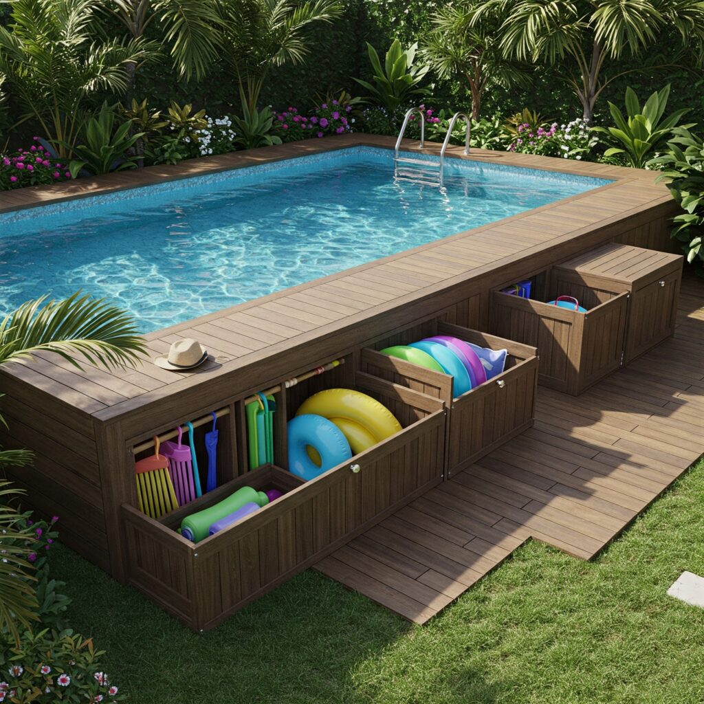 Small Pool Deck Ideas Elevated Deck with Hidden Storage