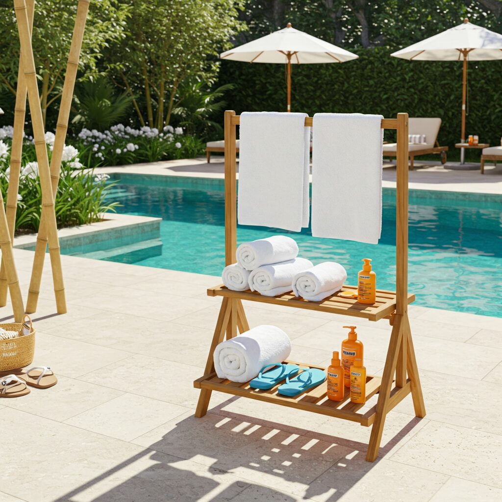 Freestanding Towel Rack Teak Wood Freestanding Rack: Resort Vibes Only