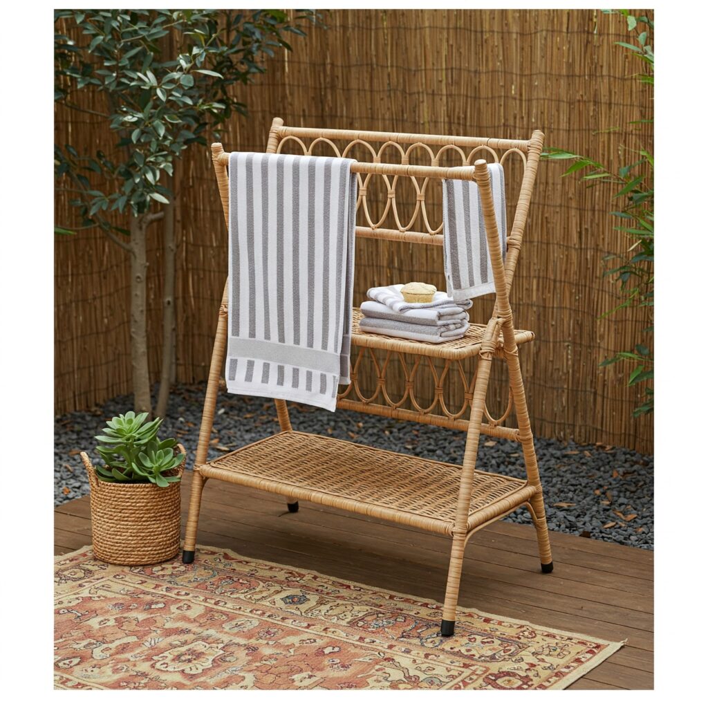 Freestanding Towel Rack Rattan-Inspired or Wicker-Style Rack: For a Touch of Boho Charm
