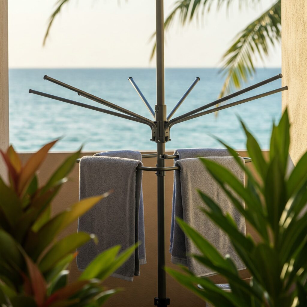 Freestanding Towel Rack Freestanding Umbrella-Base Towel Rack: Compact and Clever
