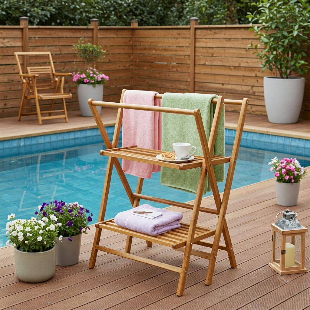Freestanding Towel Rack Foldable Bamboo Towel Stand: Ideal for Seasonal Use